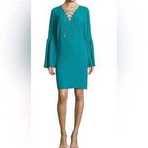 Michael Kors Bell Sleeves Shift Summer Wedding Guest Dress  Turquoise Size L